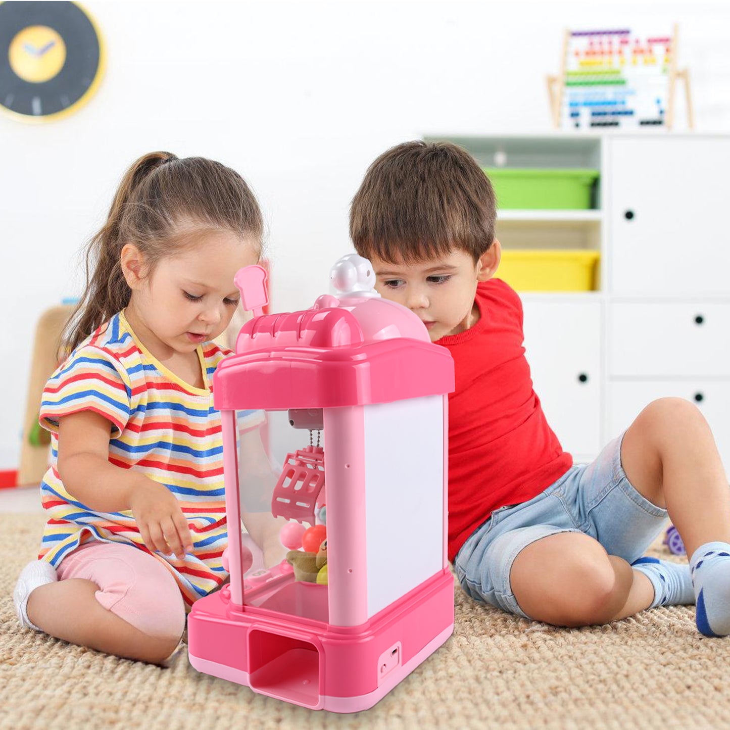 Claw Machine Arcade Toy with Adjustable Sound, Mini Doll Grabber Prize Dispenser Vending Toy Christmas & Birthday Gifts for Kids, Pink