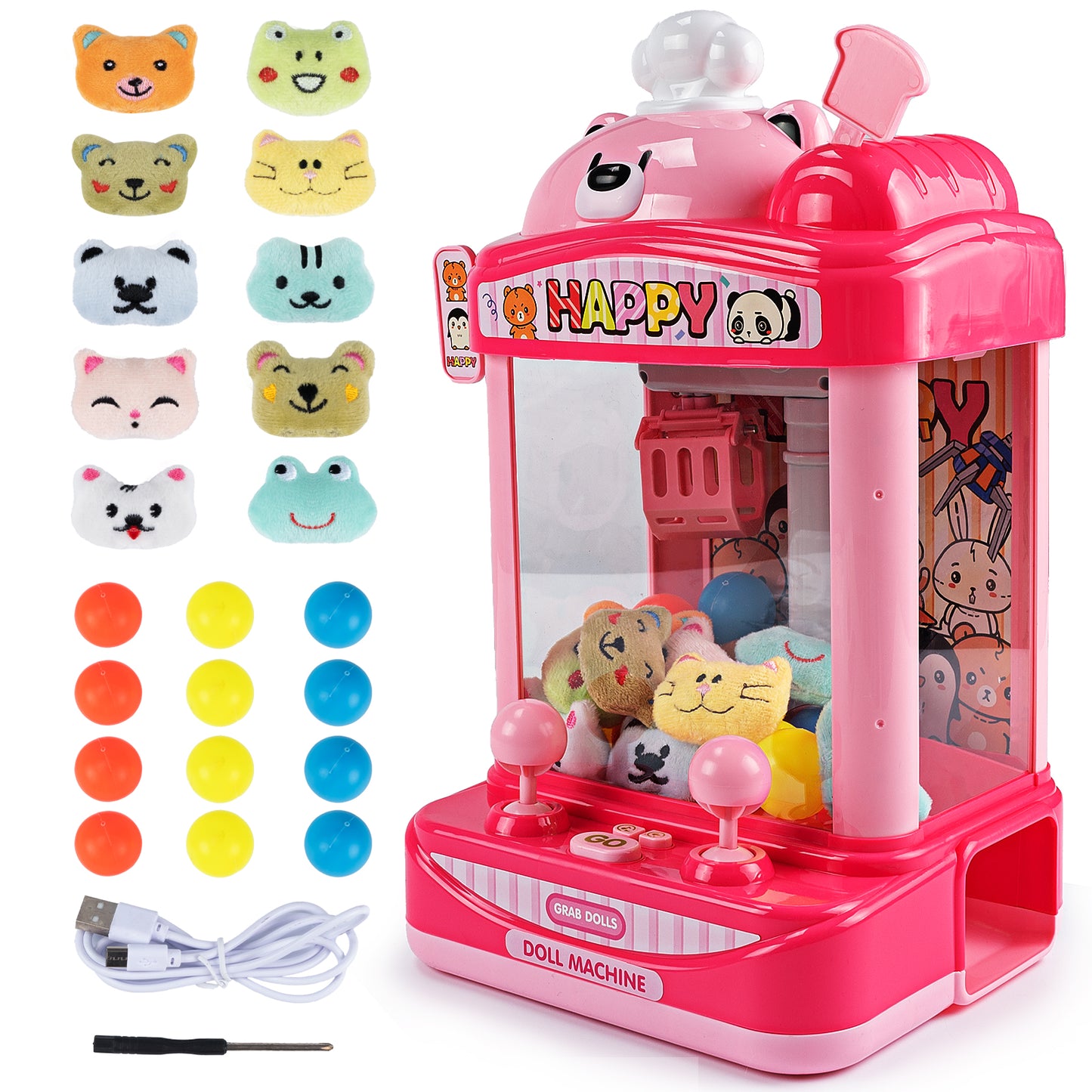 Claw Machine Arcade Toy with Adjustable Sound, Mini Doll Grabber Prize Dispenser Vending Toy Christmas & Birthday Gifts for Kids, Pink