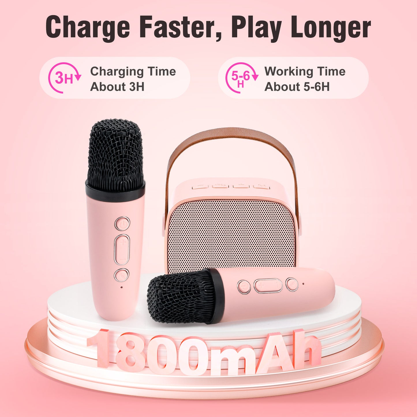 JakMean Mini Karaoke Machine with 2 Wireless Mic & LED Light, Portable Bluetooth Karaoke Singing Speaker for Kids Adults