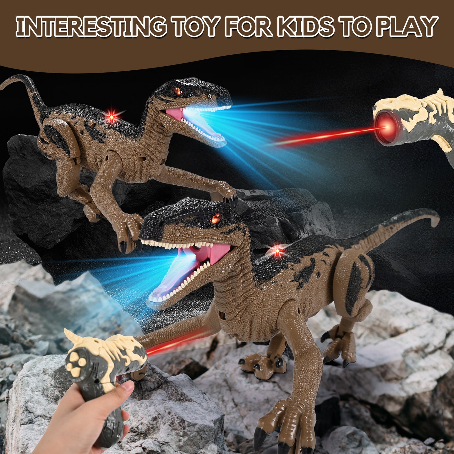Remote Light Control Dinosaur Toys for Kids, Remote Control Dinosaur with Spray Sound, Walking & Roaring Simulation Velociraptor RC Dinosaur Toys for 3-12 Years Old Boys Girls