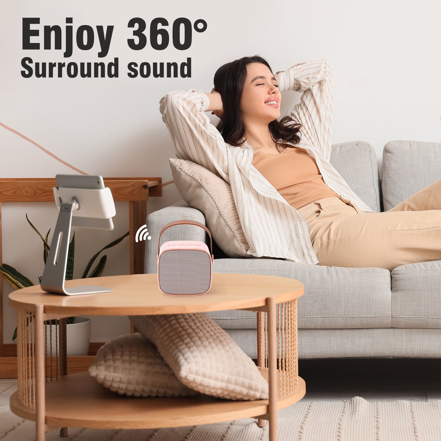 JakMean Mini Karaoke Machine with 2 Wireless Mic & LED Light, Portable Bluetooth Karaoke Singing Speaker for Kids Adults