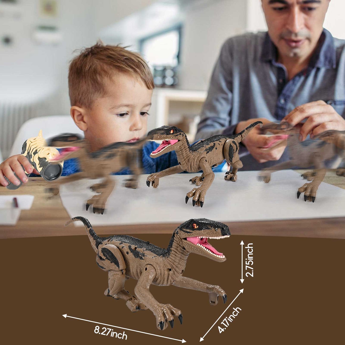 Remote Light Control Dinosaur Toys for Kids, Remote Control Dinosaur with Spray Sound, Walking & Roaring Simulation Velociraptor RC Dinosaur Toys for 3-12 Years Old Boys Girls