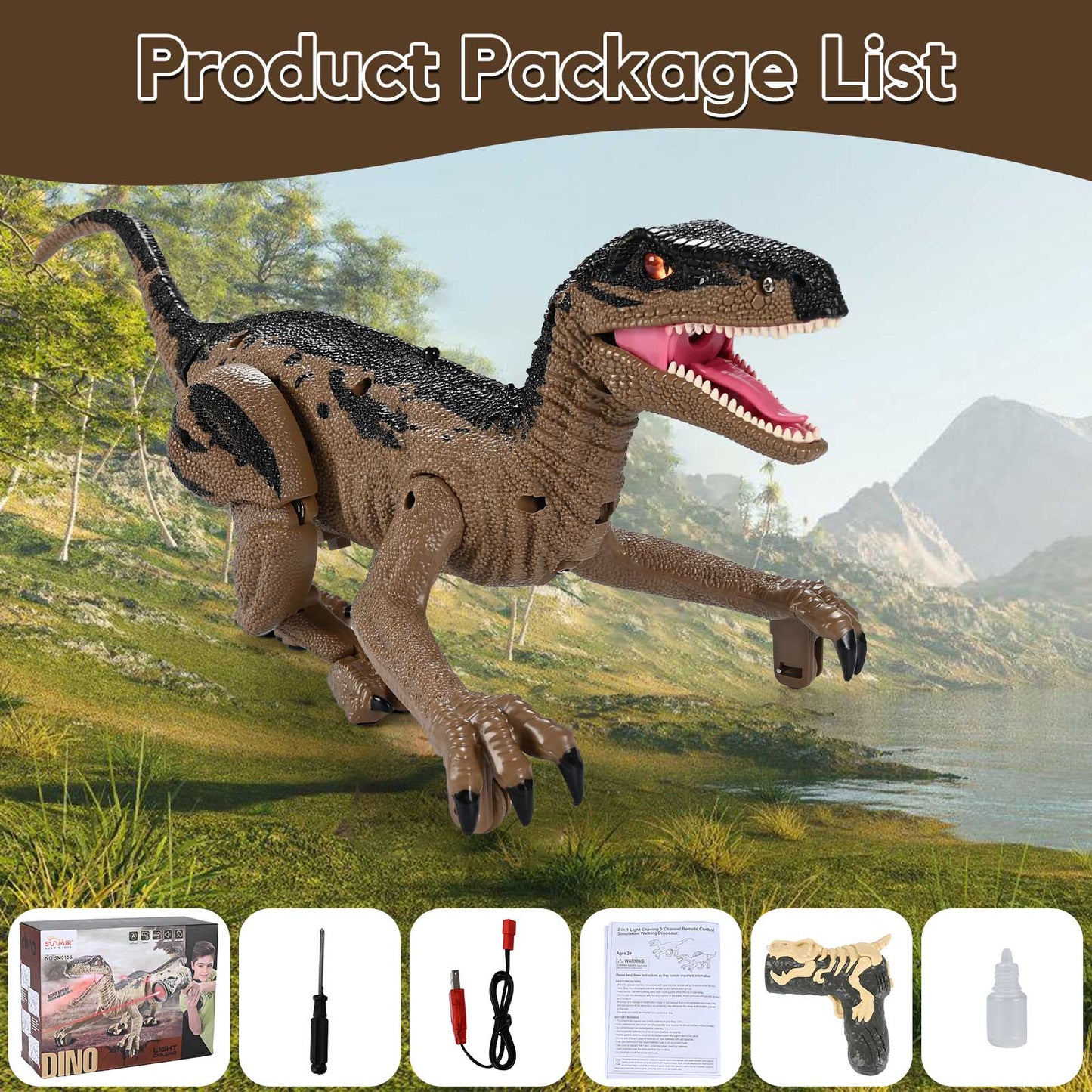Remote Light Control Dinosaur Toys for Kids, Remote Control Dinosaur with Spray Sound, Walking & Roaring Simulation Velociraptor RC Dinosaur Toys for 3-12 Years Old Boys Girls