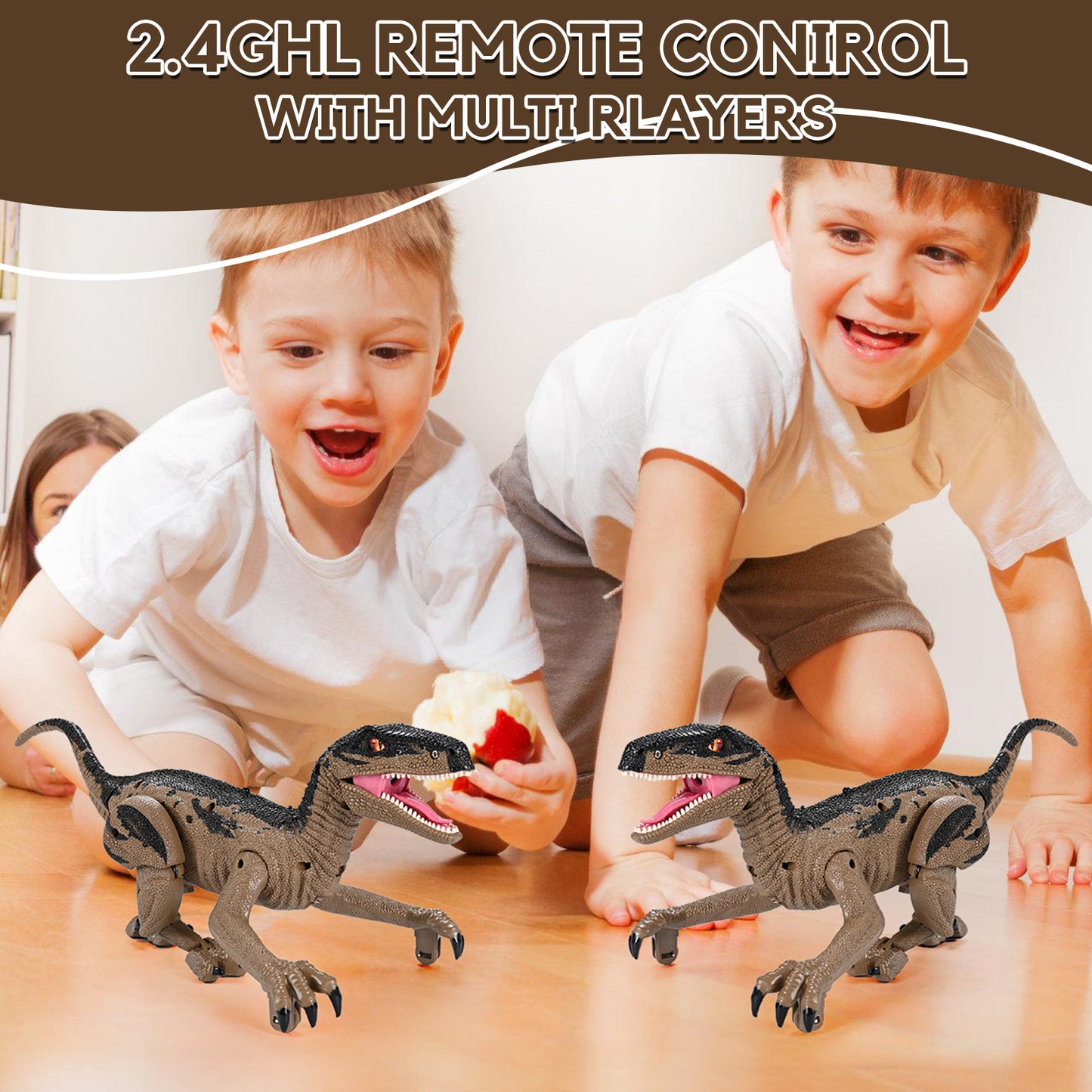 Remote Light Control Dinosaur Toys for Kids, Remote Control Dinosaur with Spray Sound, Walking & Roaring Simulation Velociraptor RC Dinosaur Toys for 3-12 Years Old Boys Girls