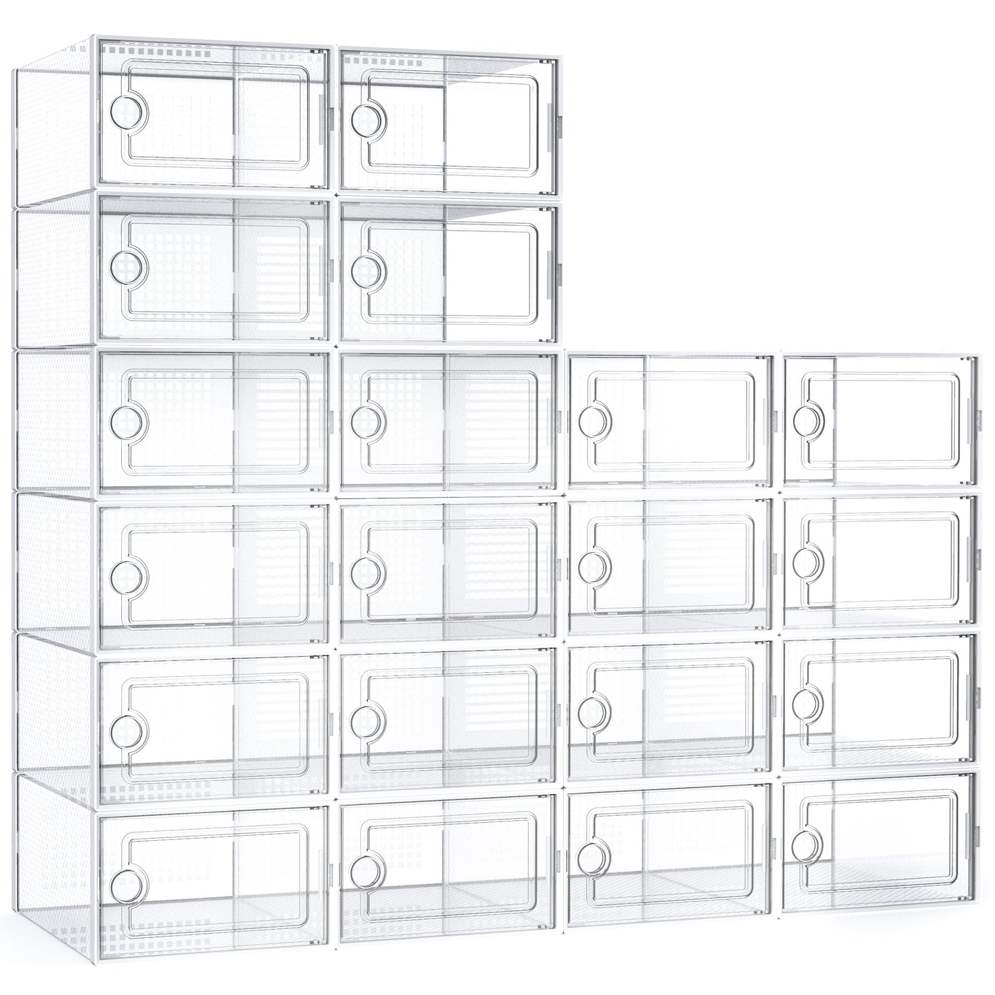 X-Large Shoe Storage Boxes,20 Pack Shoe Storage Organizer,Clear Stackable Shoe Box for Closet,Space Saving Foldable Sneaker Container,White