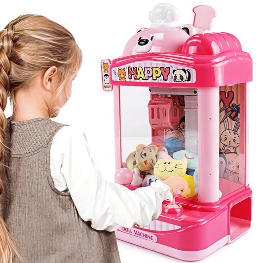 Claw Machine Arcade Toy with Adjustable Sound, Mini Doll Grabber Prize Dispenser Vending Toy Christmas & Birthday Gifts for Kids, Pink