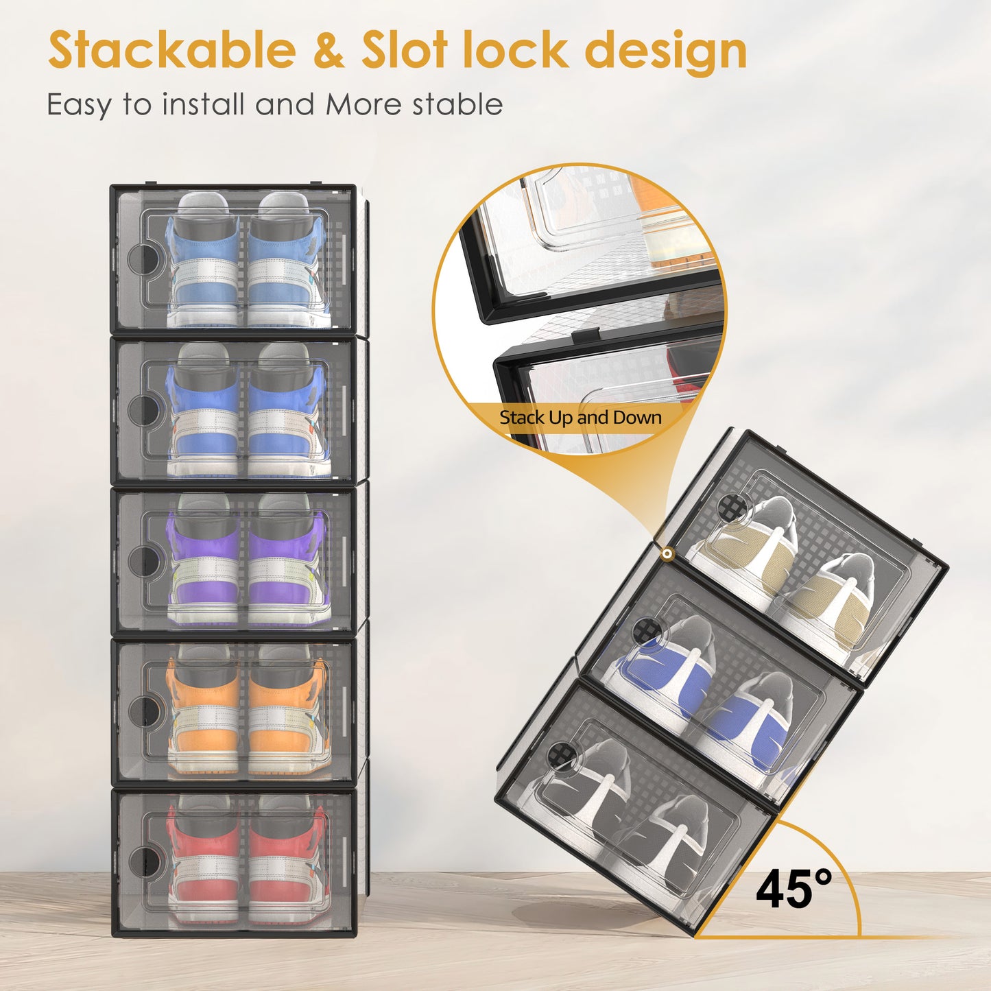JakMean 20x Stackable Plastic Shoe Organizer, X-Large Clear Waterproof Shoe Box Multifunctional Foldable Sturdy Shoe Storage Organizer for Sneakers Closet
