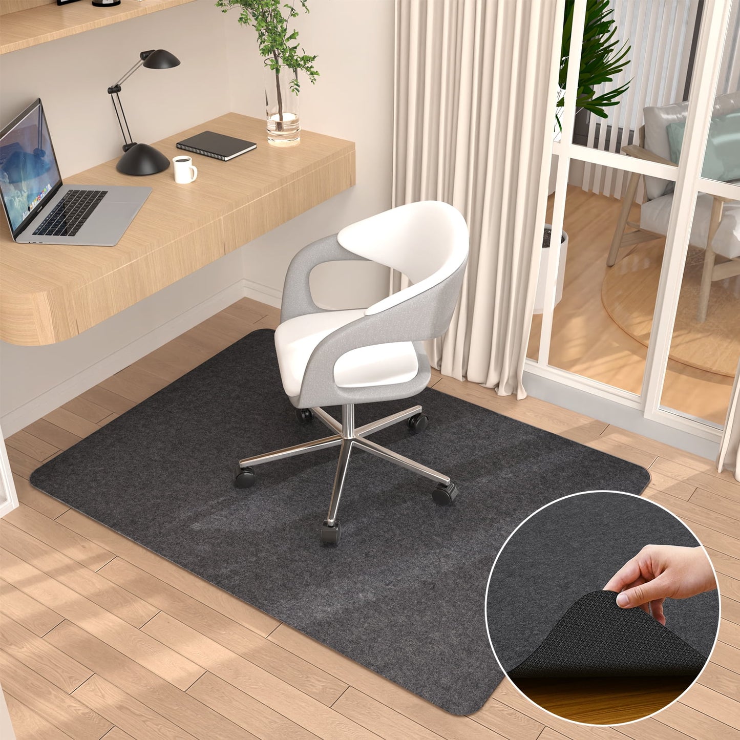 JakMean Office Chair Mat, 55" x 35" Chair Mats for Hardwood Floor,Non Slip Desk Chair Floor Mat,Dark Gray