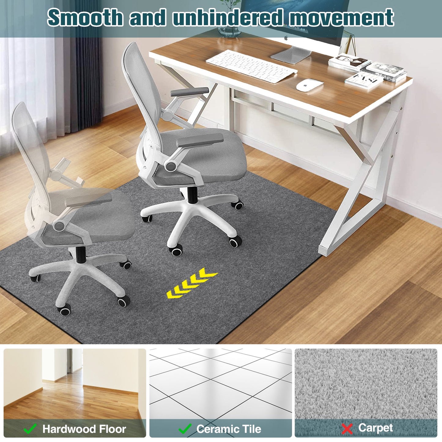 Chair Mat for Hardwood Floor,55" x 35" Office Chair Mats,Floor Protector Mat For Desk Chair,Light Gray